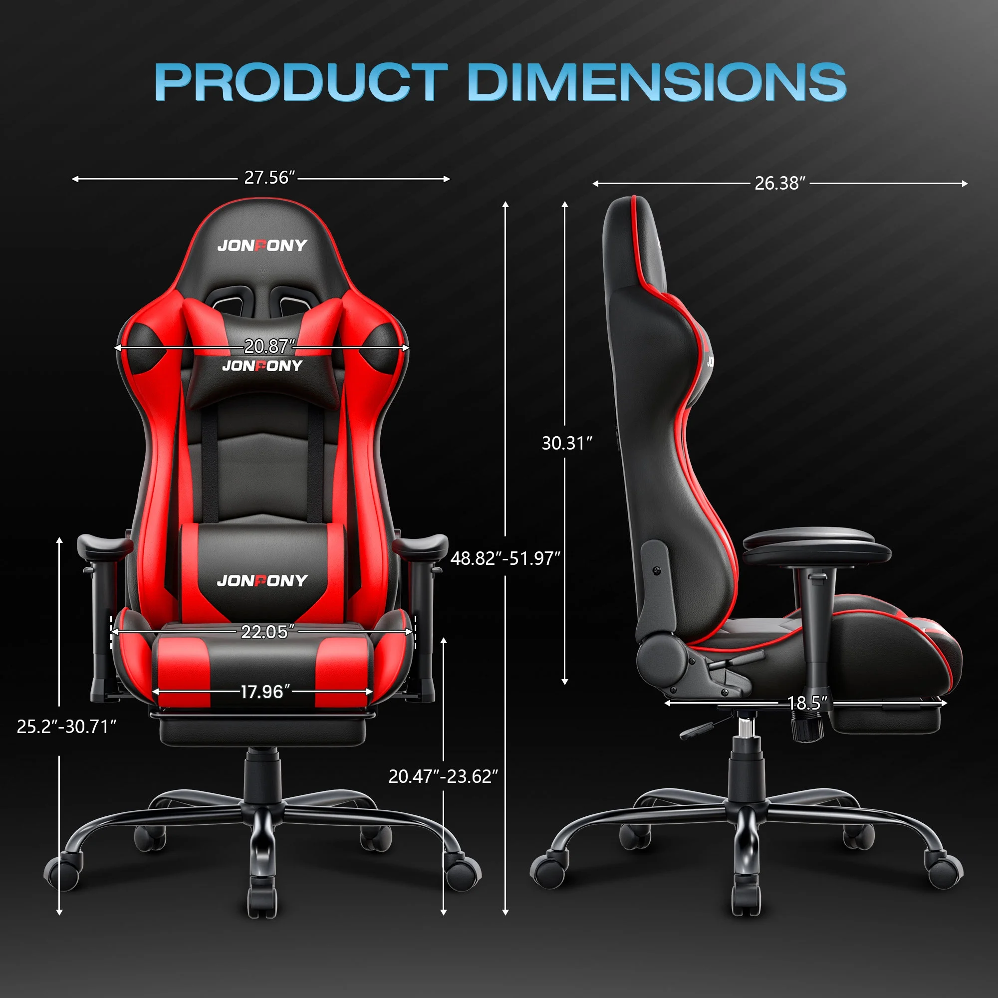 Big and Tall 500LBS Gaming Chair, Ergonomic Design, Gamer Chair PU Leather with Footrest and Lumbar Support, High Back Office Chair Support 8 Hours Long Sitting,Red Computer Chair,Red(Red) - Image 2