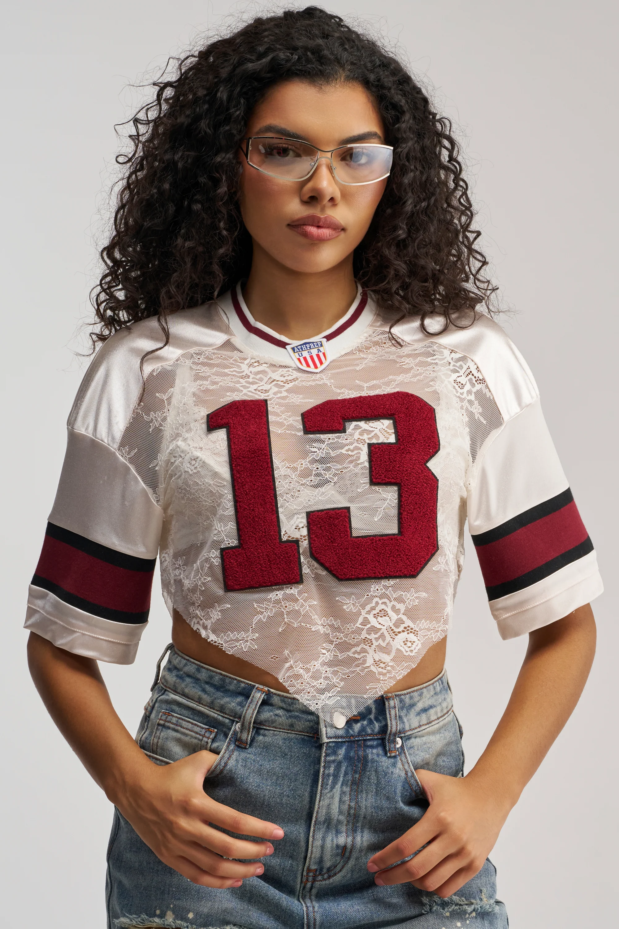 LUCKY LACE JERSEY TOP IN IVORY MULTI - Akira Store
