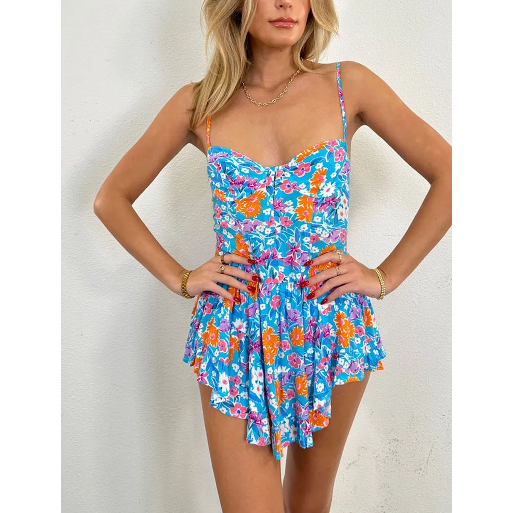 Robe courte portefeuille à imprimé floral