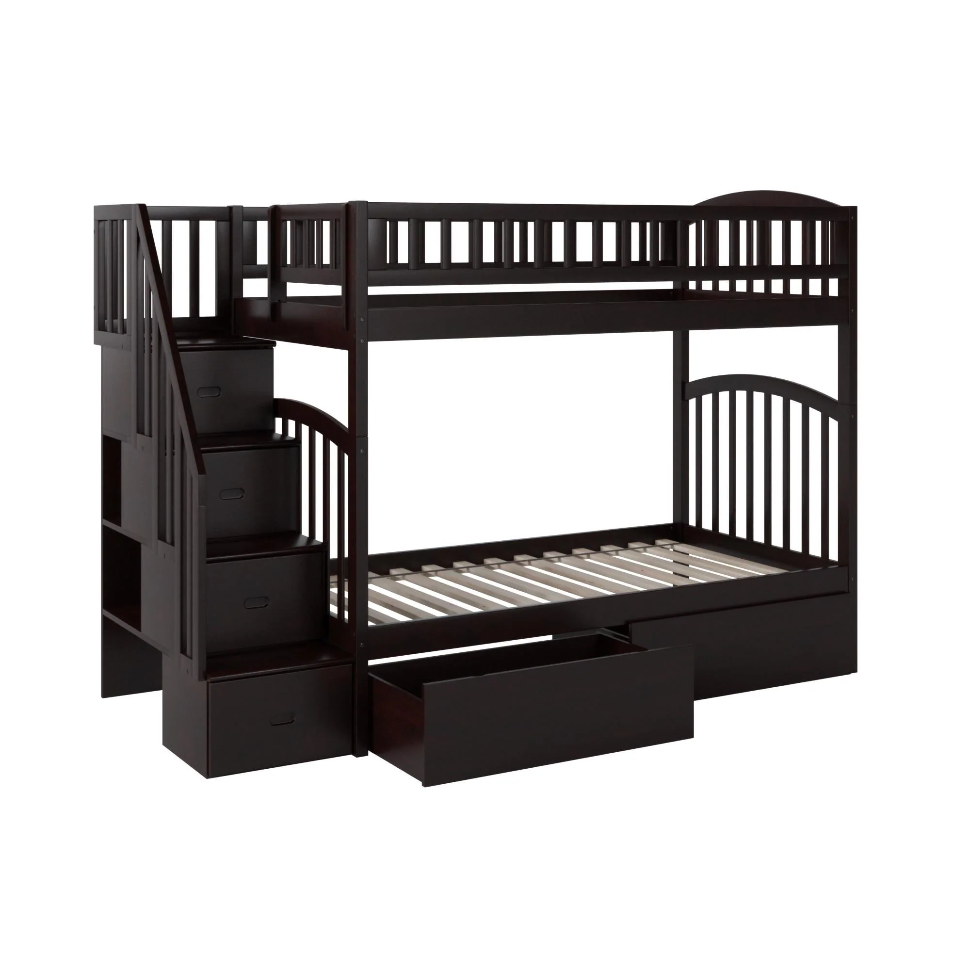 Westbrook Staircase Bunk Twin Over Twin with 2 Urban Bed Drawers in Espresso