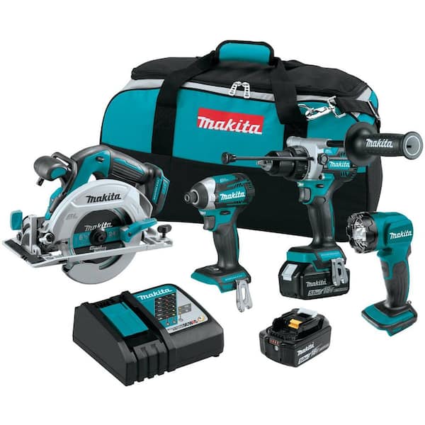 18V LXT Lithium Ion Brushless Cordless Combo Kit (Hammer Drill/ Impact Driver/ Circular Saw/ Flashlight) 5 0Ah