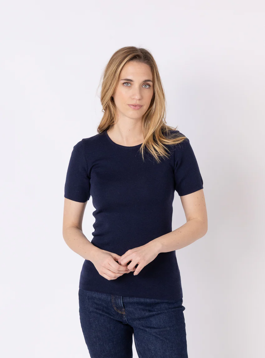 Tee-shirt thermique femme en laine merinos bleu marine