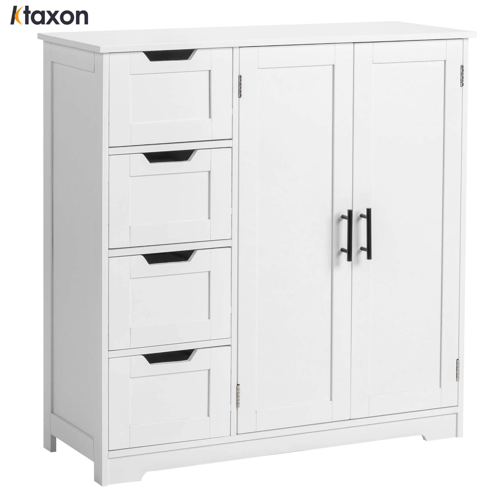 Wooden Bathroom Floor Cabinet with 4 Drawers 1 Cupboard for Living Room Entryway, White(White 4 Drawers) - Image 10