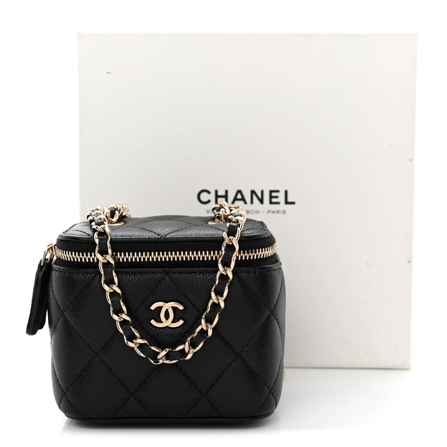 Caviar Quilted Mini Vanity Case With Chain Black