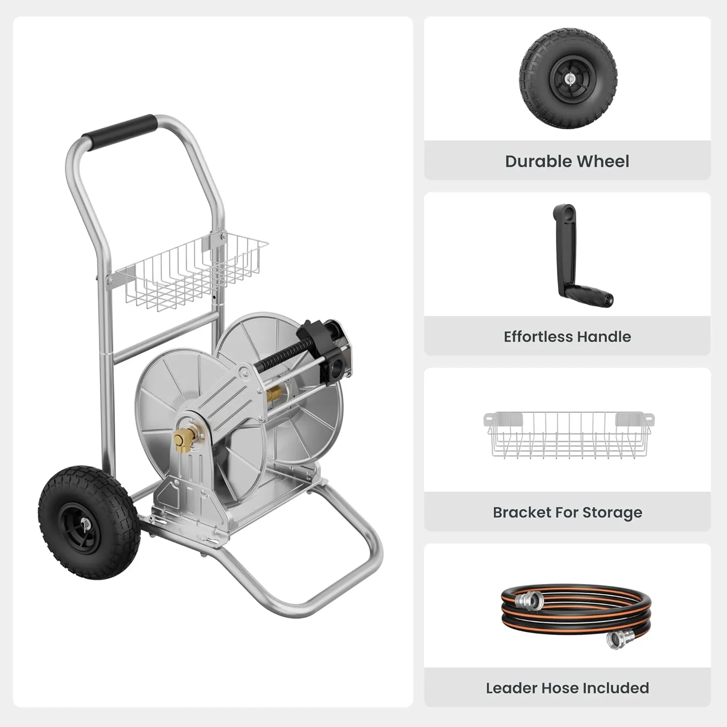 Giraffe Tools Heavy Duty Water Hose Reel Cart, Garden Hose Reel Cart with Wheels