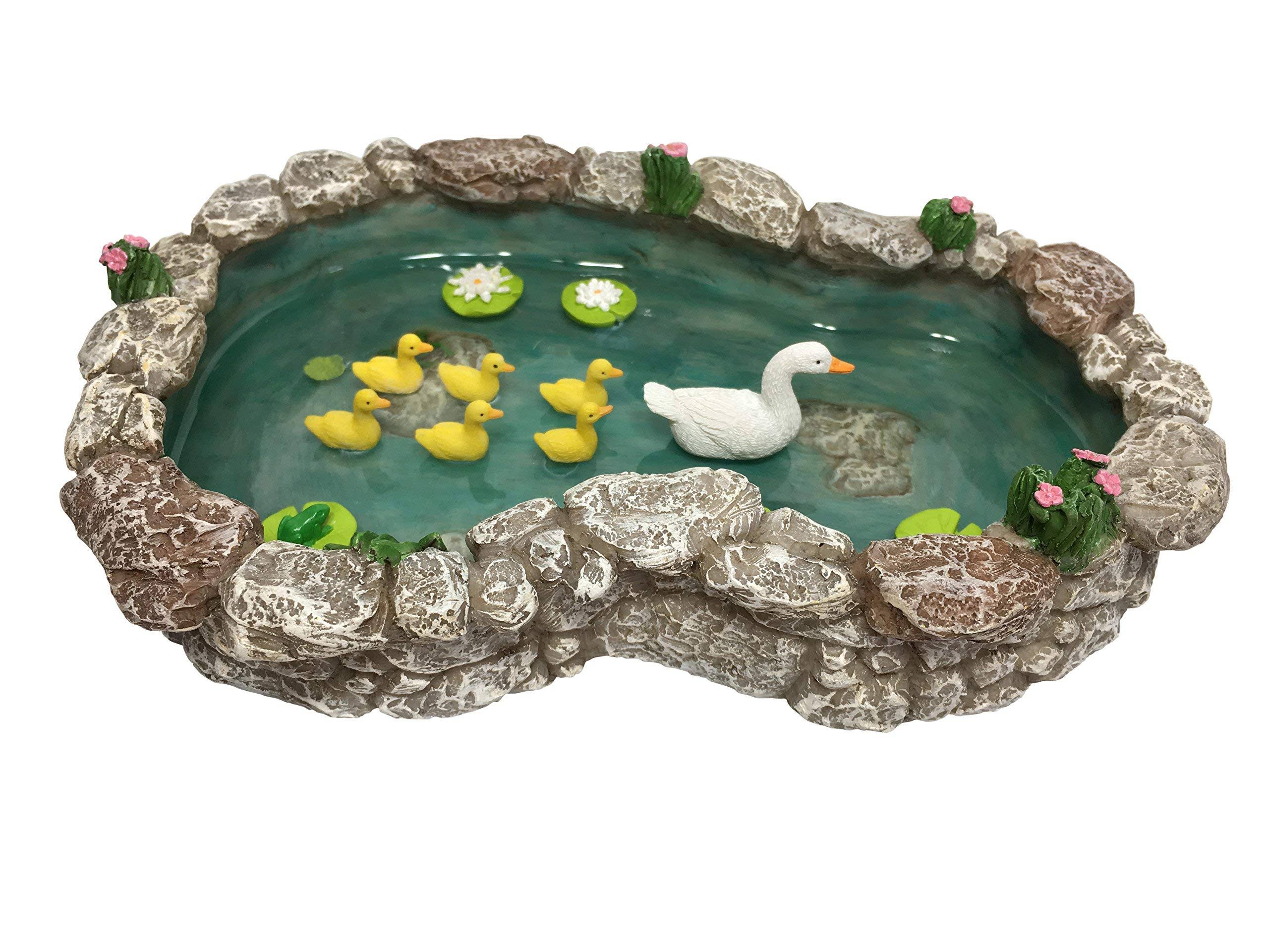 GlitZGlam Duck Pond -Mother and Ducklings! A Miniature Duck Pond for A Miniature Fairy Garden and Miniature Garden Accessories