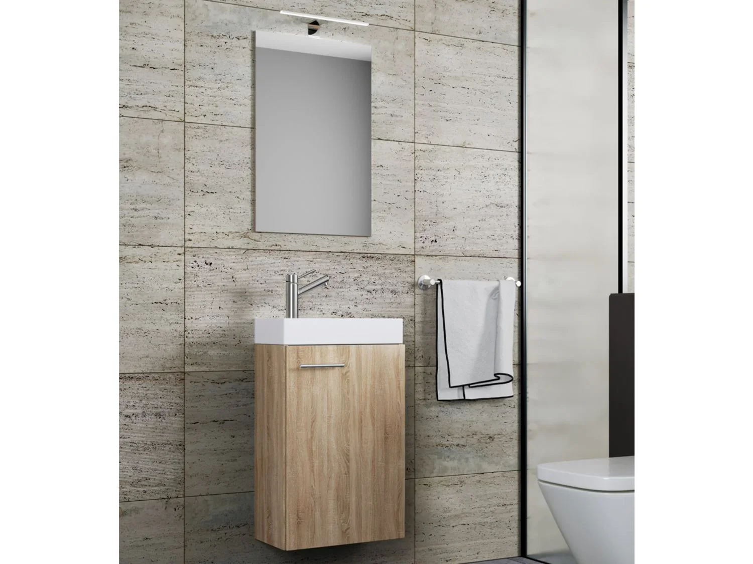 VCM Set d'armoire  glace ou miroir et meuble sous vasque avec lavabo Slito, pour salle de bain