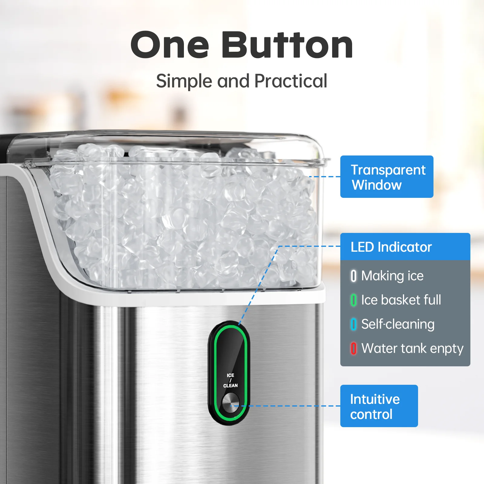 Philergo Nugget Ice Maker Countertop, Pebble Ice Maker Machine with Self - Cleaning, 35 lb/24hr, Soft Chewable Pellet Ice Maker for Home, Kitchen, Stainless Steel