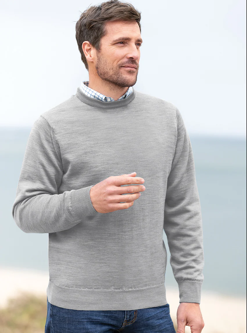 Pull homme col rond laine merinos Gris Givré