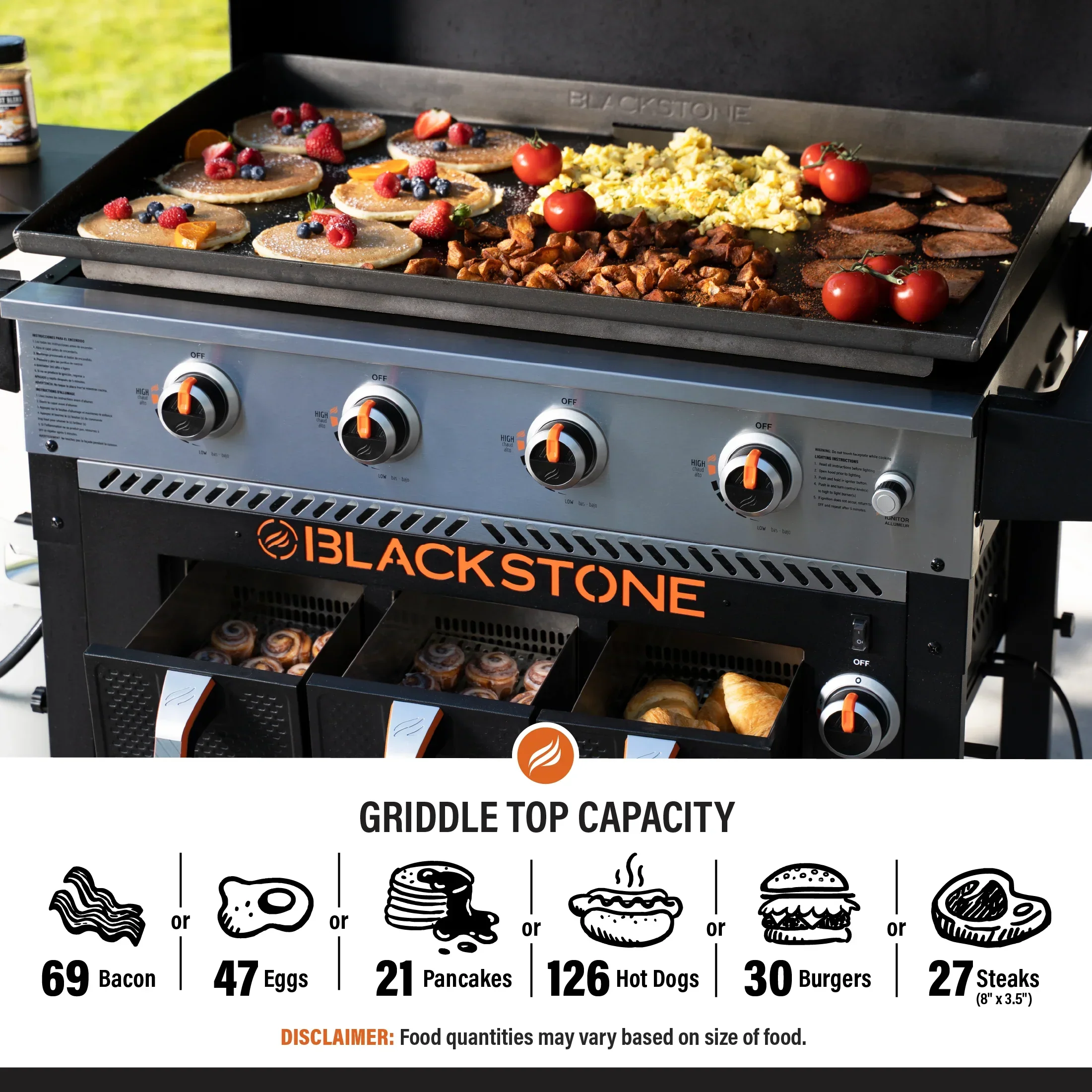 Plaque de cuisson au propane Blackstone à 4 brûleurs de 91 cm (36 po) avec friteuse à air et couvercle