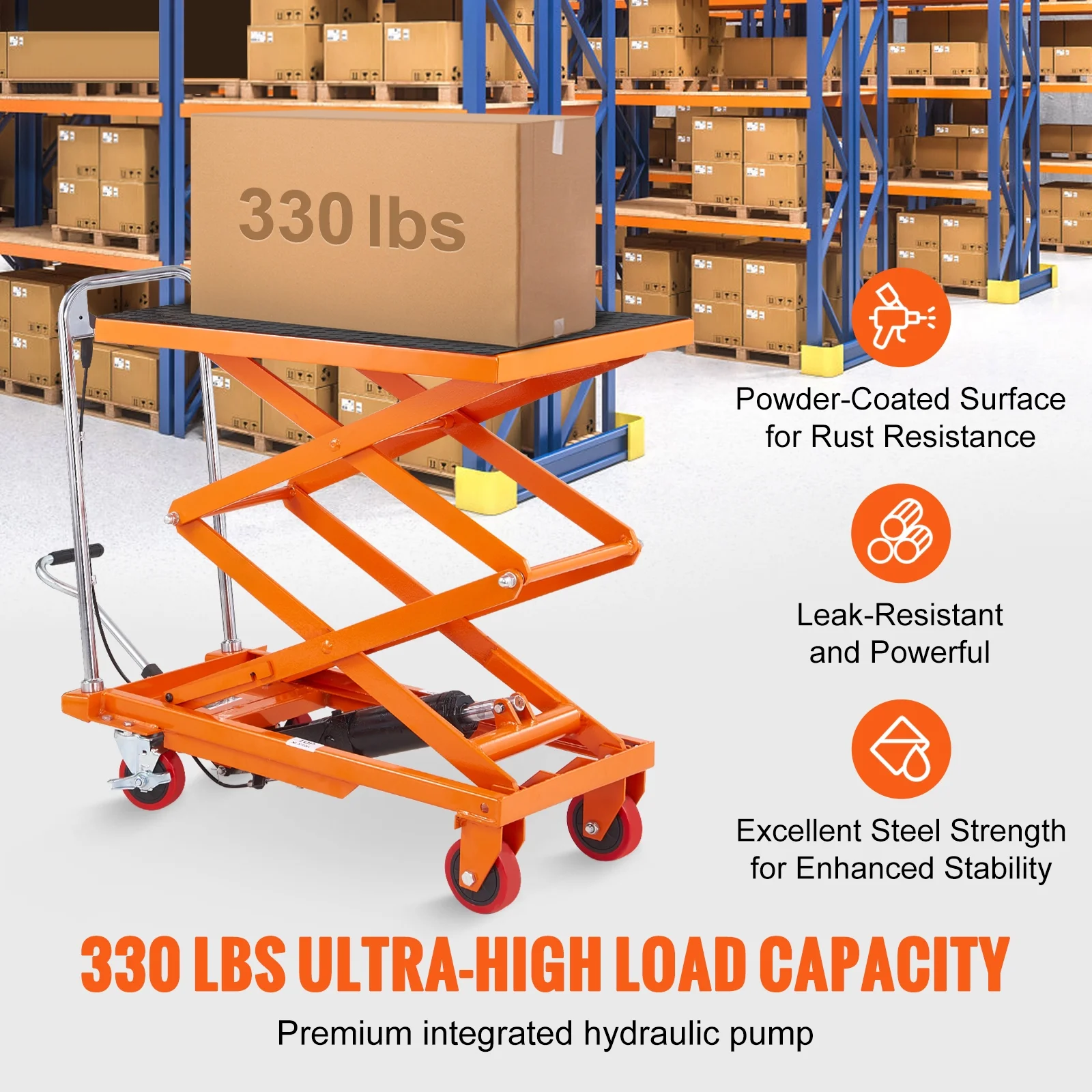 BENTISM Hydraulic Lift Table Cart 330 lb Manual Double Scissor Lift Table 50