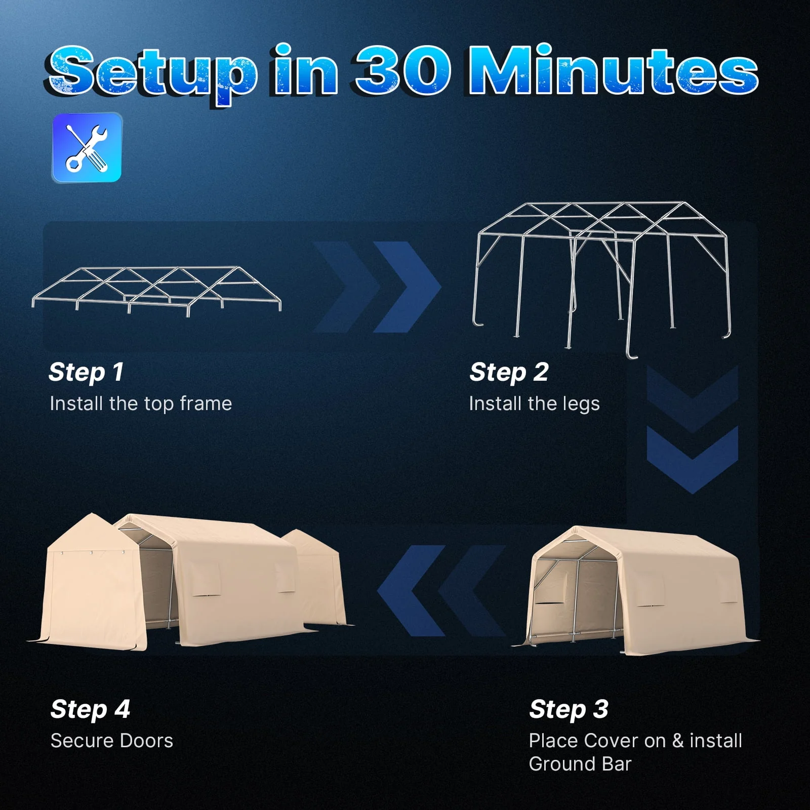ADVANCE OUTDOOR 10x15 ft Carport Shelter Storage Shed Steel Metal Peak Roof Anti-Snow Portable Garage Carport for Motorcycle, Boat or Garden Tools with 2 Roll up Doors & Vents, Beige