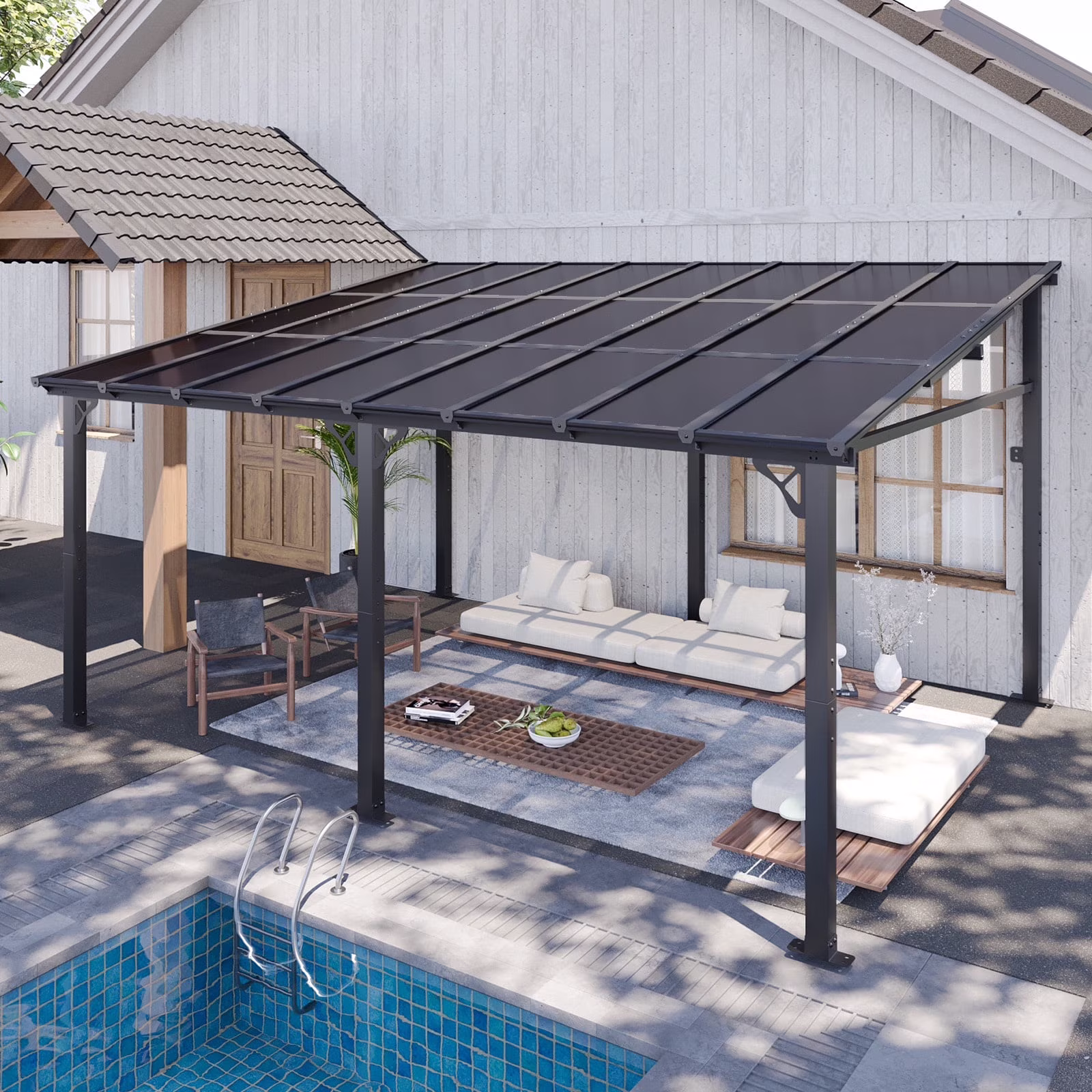 8' x 5' Gazebo for Patio, Gazebo Pergola with Sloped Roof, Grill Gazebo Large Wall-Mounted Heavy Duty Awnings, for Backyard, Deck, Patio(8 x 5) - Image 9