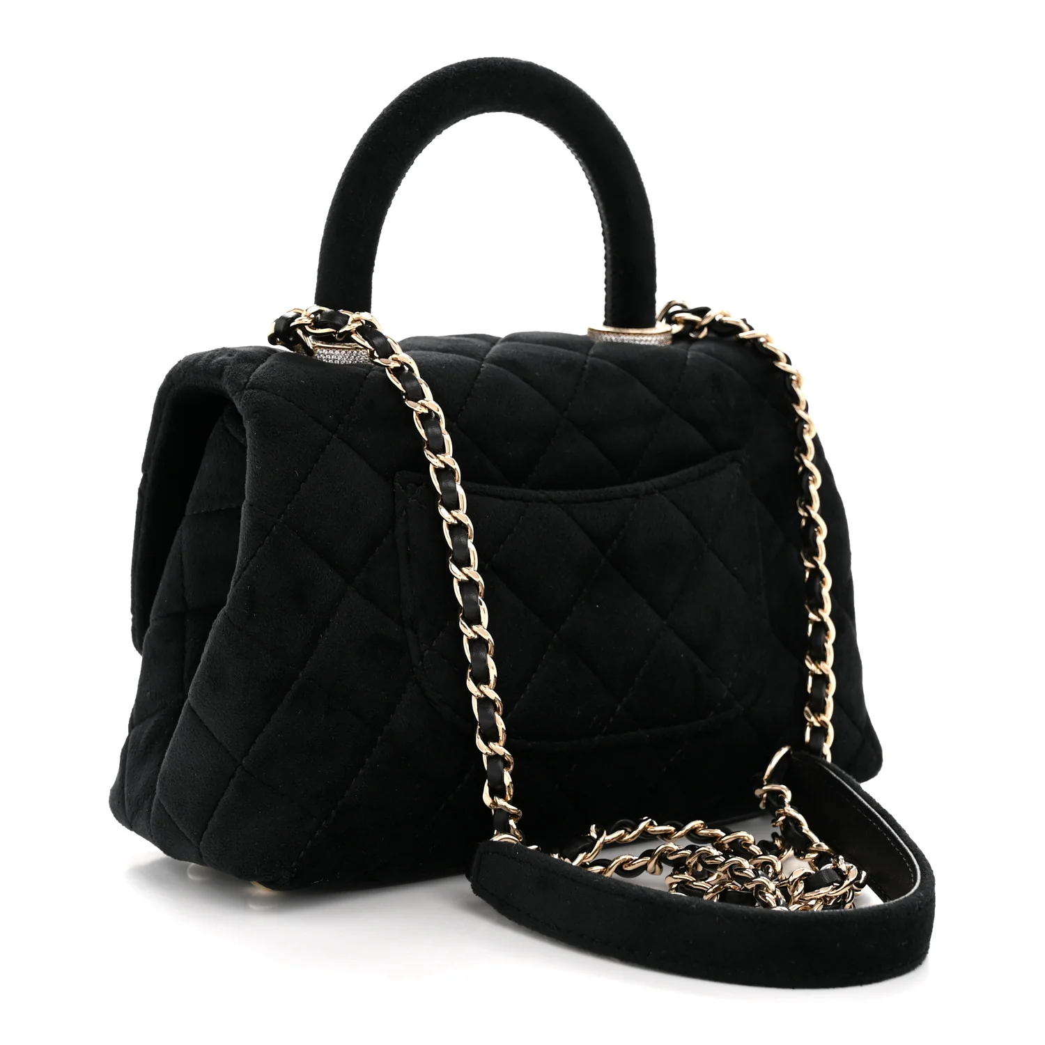 Velvet Crystal Quilted Extra Mini Coco Handle Flap Black