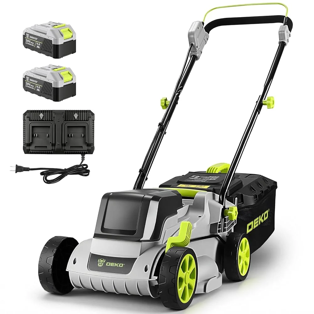 20V Cordless Lawn Mower: DEKOPRO 13 Inch Battery Powered Walk Behind Lawn Mowers with 2 x 4.0Ah Batteries & Charger, Electric Lawn Mower with 5-Position Height Adjustable for Garden, Yard and Patio