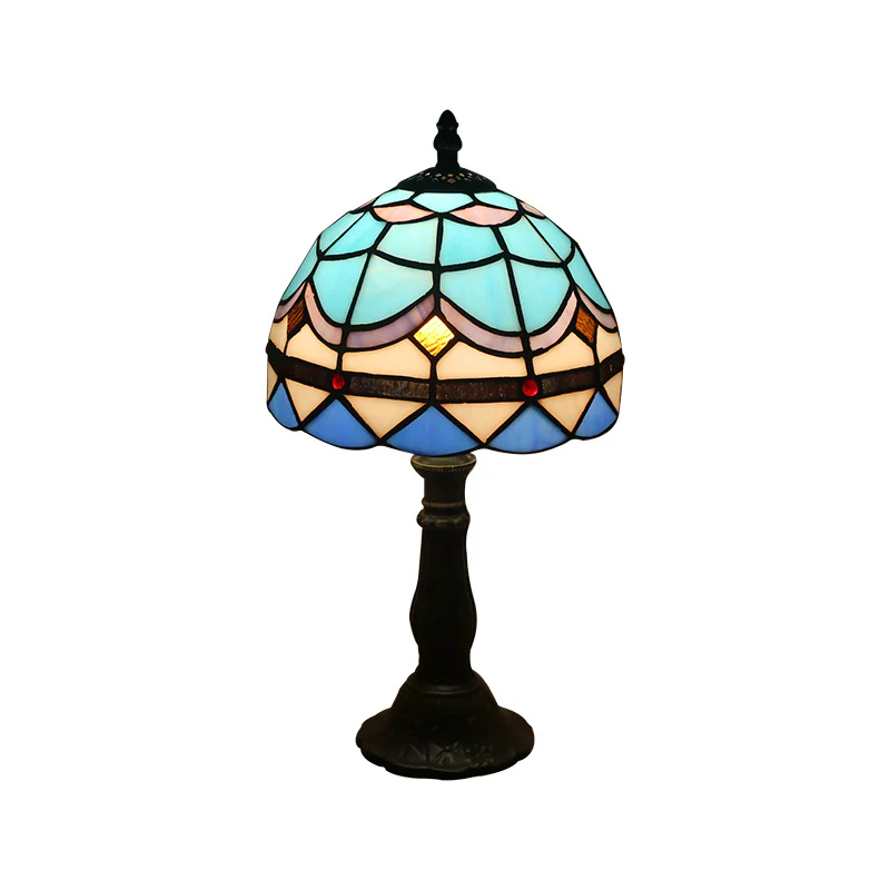 Retro Mediterranean Mosaic Table Lamp – Glass Shade Decorative Desk Light