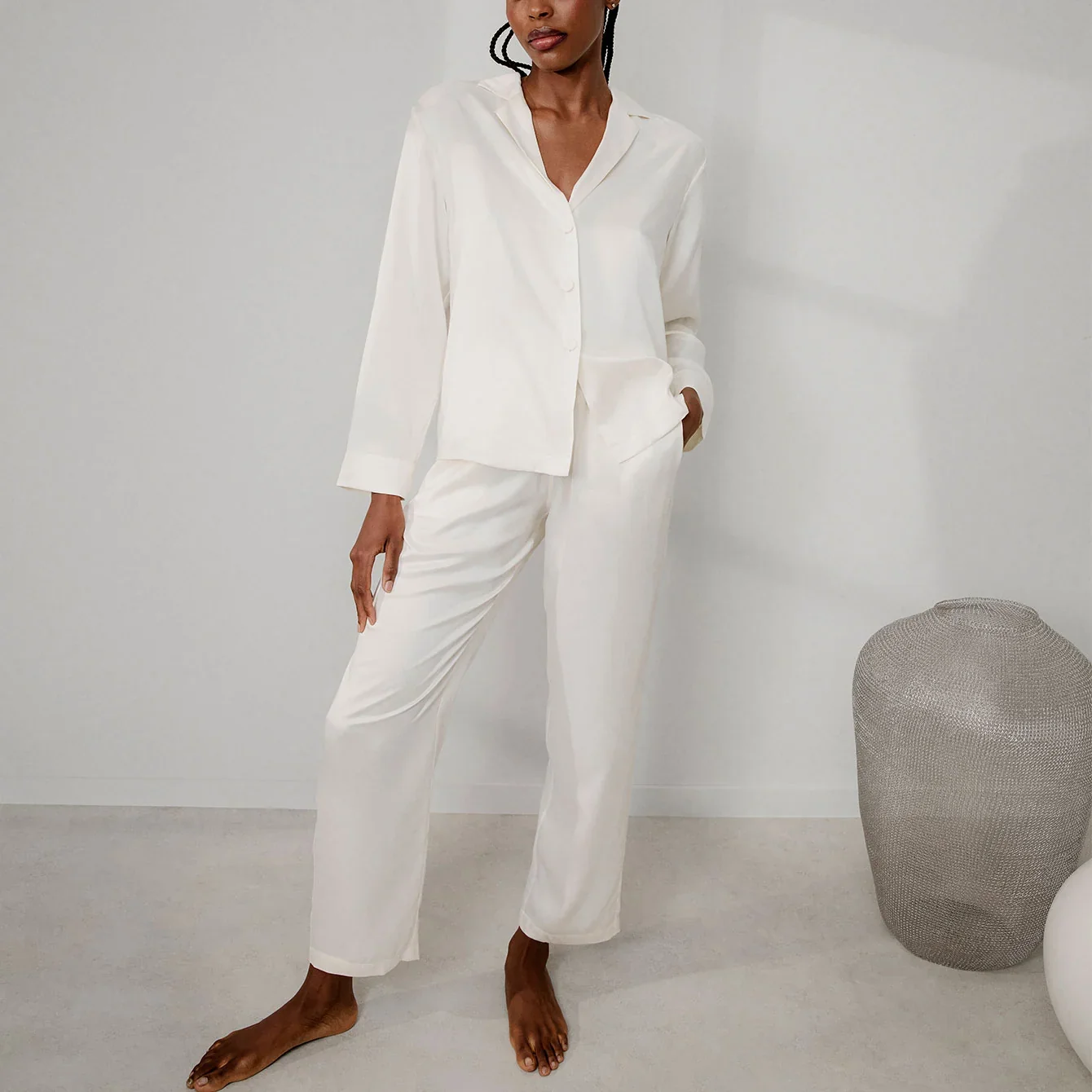 Washable Silk Long Sleeve Pant Set