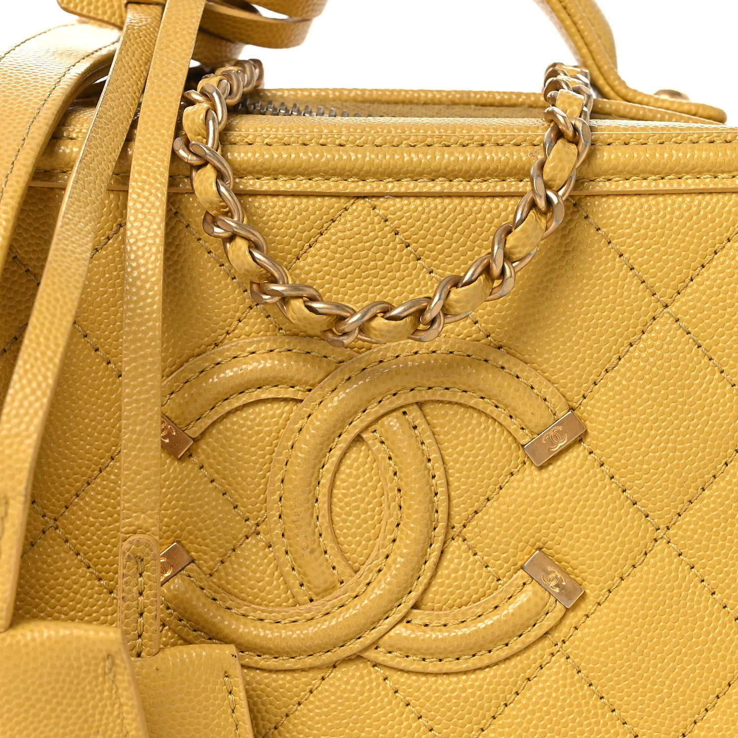 Caviar Quilted Small CC Filigree Vanity Case Yellow