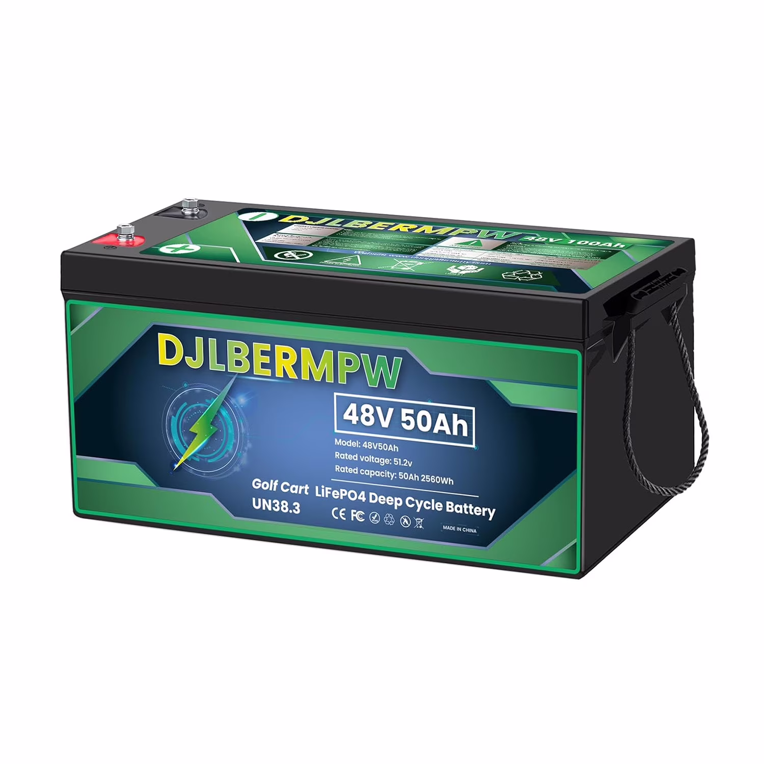 48V 50ah LiFePO4 Lithium Battery, Built - in 50A BMS 2560wh, 15000 Deep Cycle 48V Golf Cart Lithium Battery for Off Grid, RV, Solar