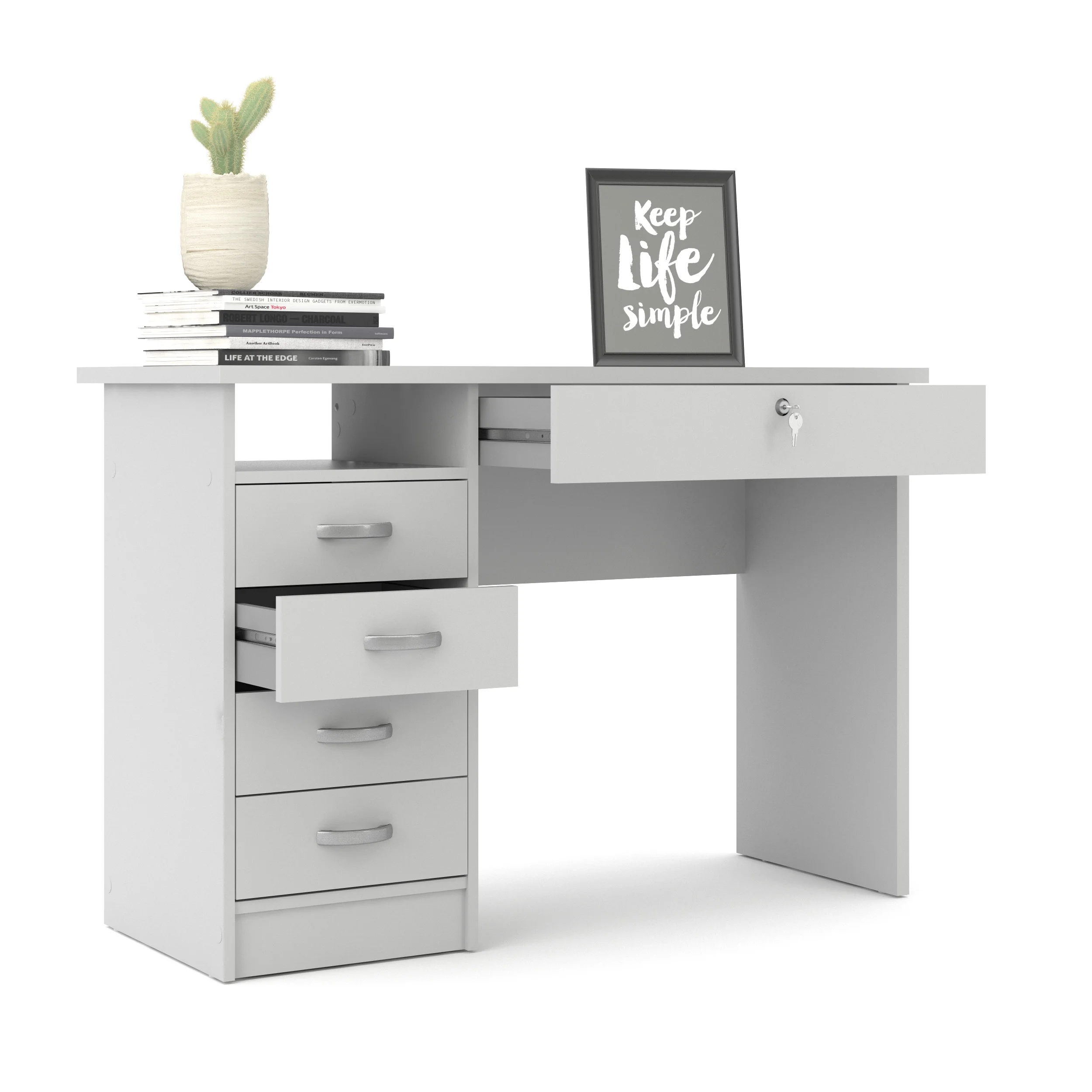 Walden 5 Drawer Office Desk with 1 Locking Drawer for Adults, White(White) - Image 9