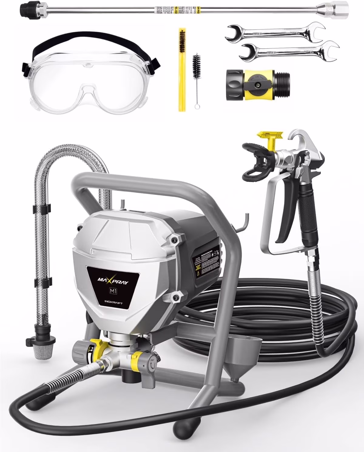 M1, 466W, 120V Gray Power Paint Sprayer, 5 Gallon, 2 Spray Patterns, 0.29 GPM, 22.55 lb, 1 Piece(MaXpray M1/Gray)