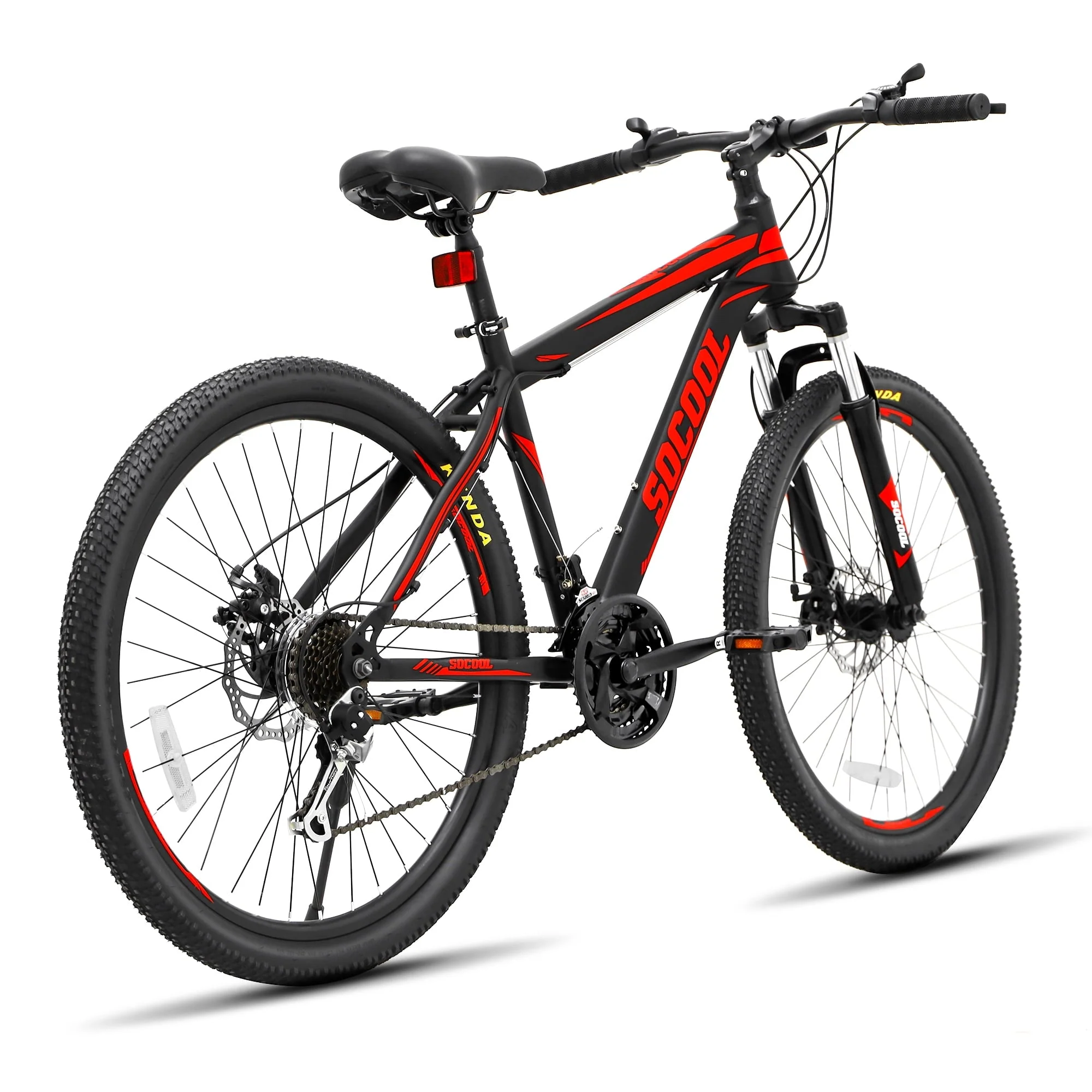 Youth/Adult Mountain Bike, Stainless Steel and Steel Frame, Shimano 21 Speeds, MTB Bicycle, 26 - Inch Wheels - Black & Red
