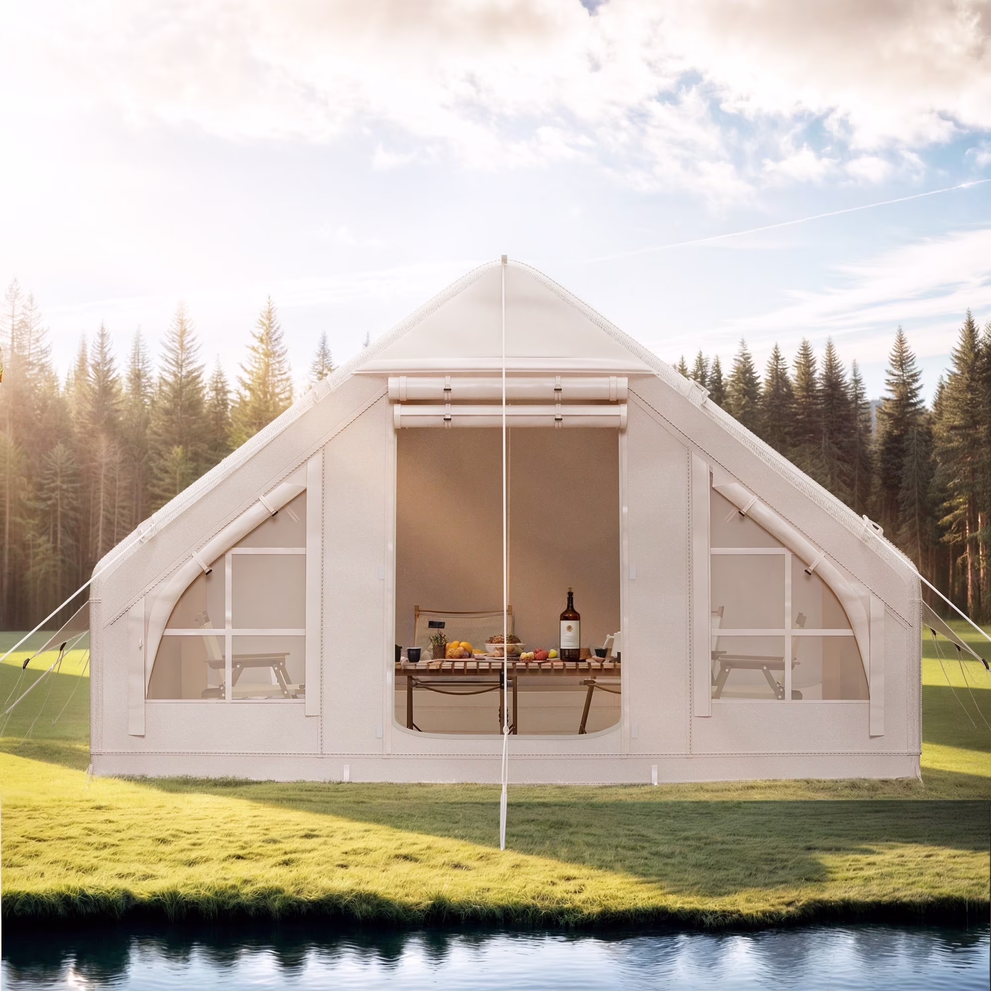 Modfusion 6 - Person Portable Inflatable Camping and Glamping Tent - Waterproof with Air Hose Pump in Beige