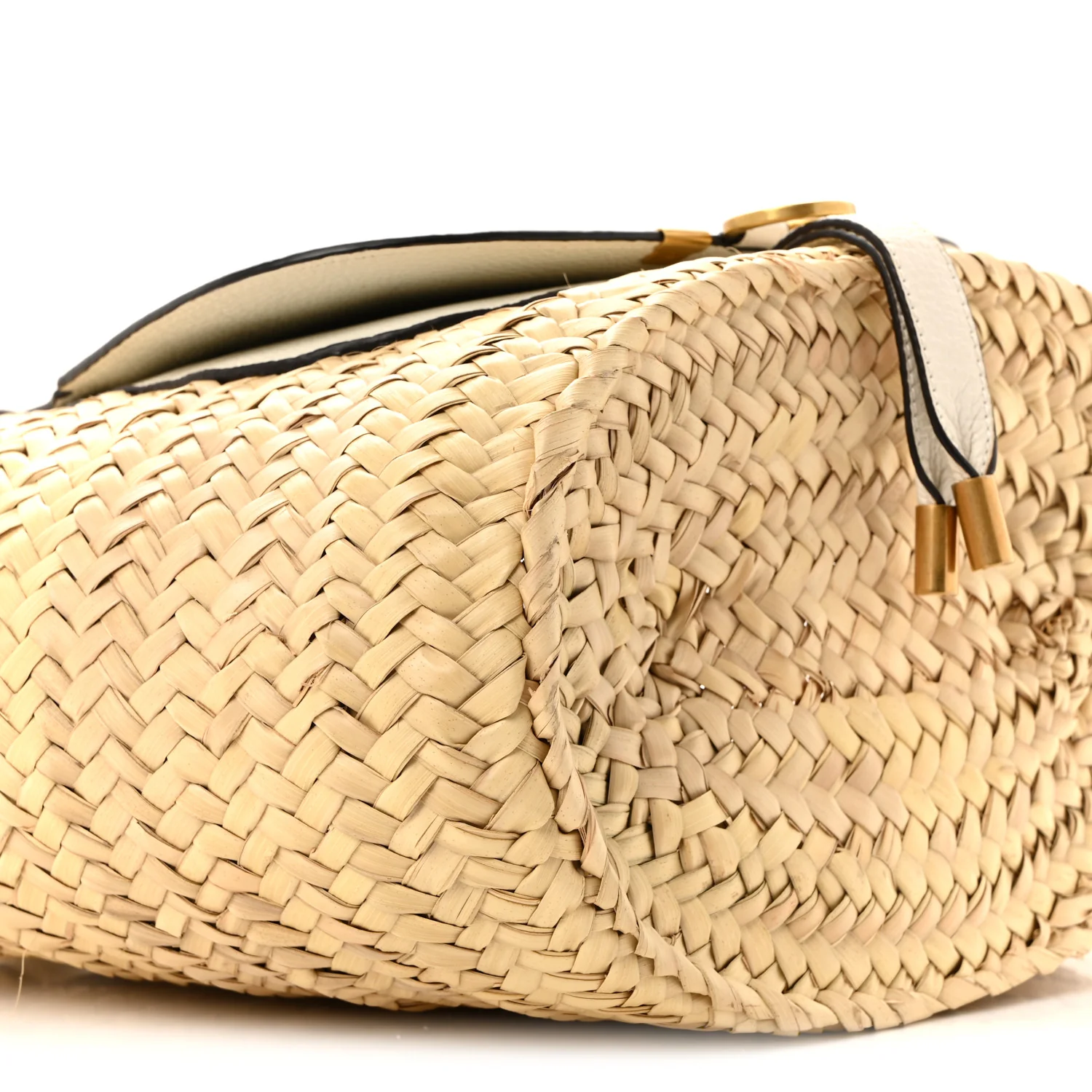 Raffia Grain Calfskin Medium Marcie Basket White