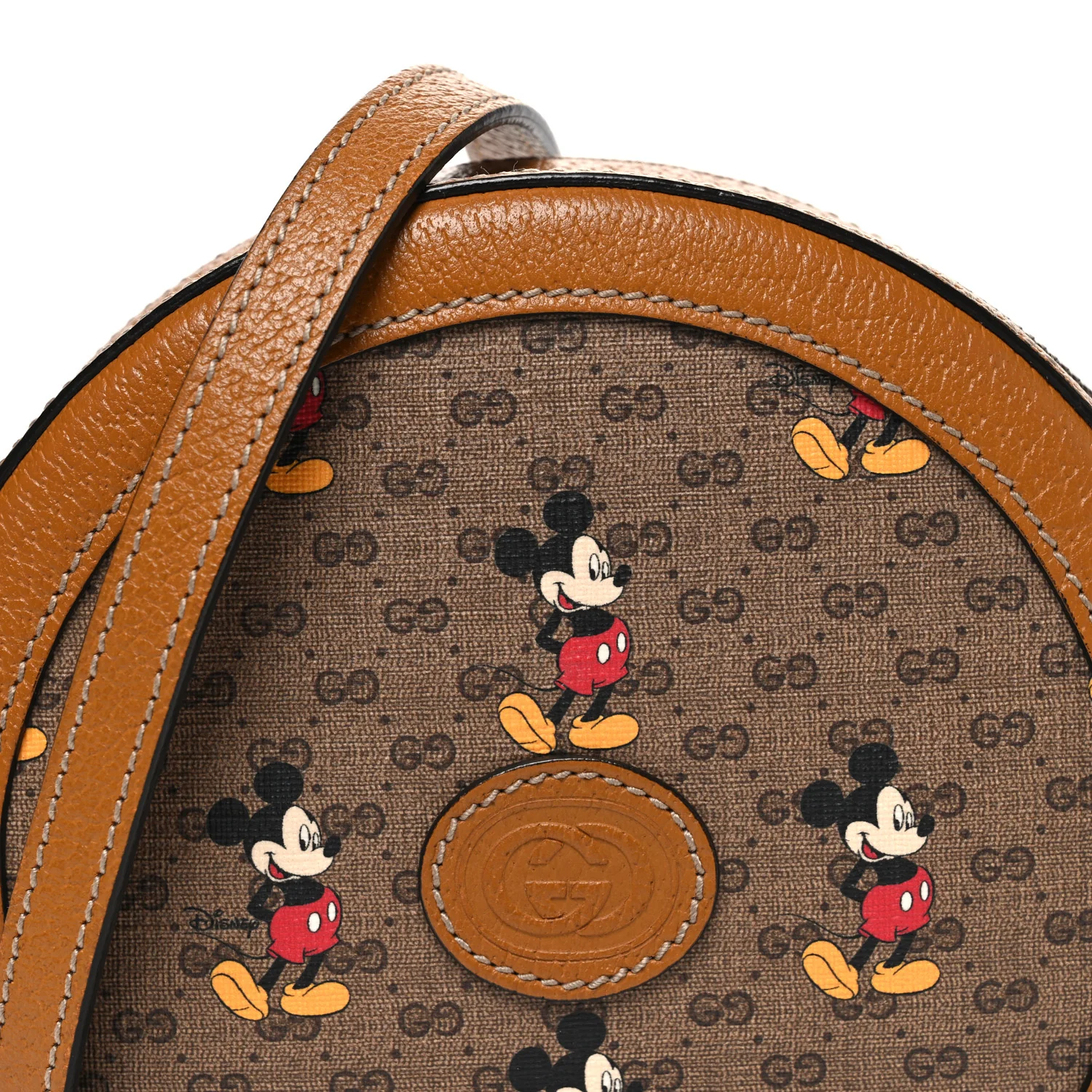 X DISNEY Mini Vintage GG Supreme Monogram Mickey Mouse Round Shoulder Bag Beige Vintage Sun Oil