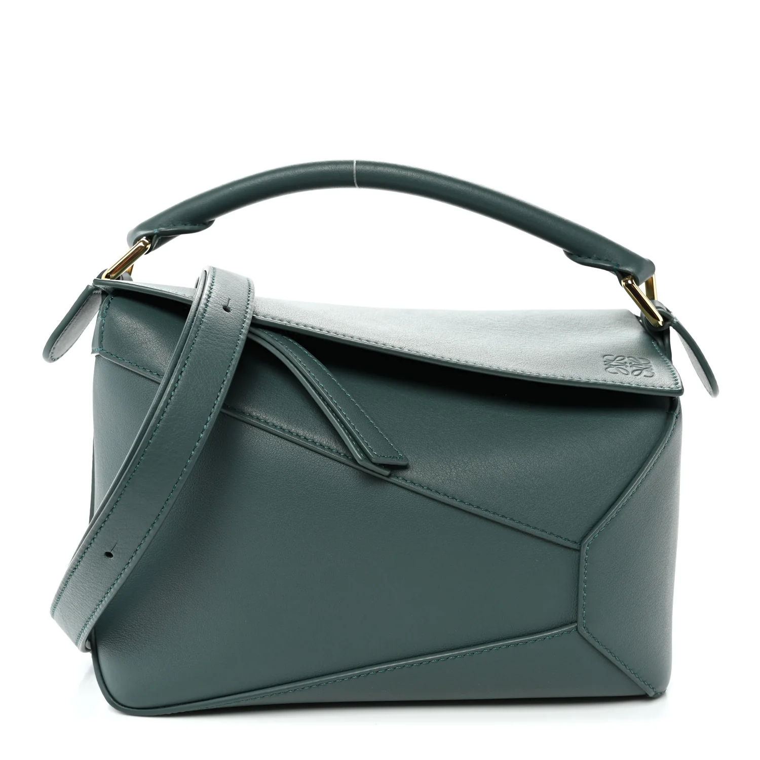 Calfskin Small Puzzle Edge Bag Bottle Green