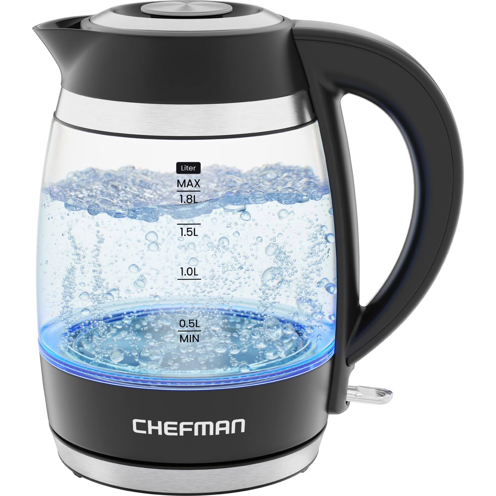 Chefman Electric Kettle, 1.8L 1500W, Hot Water Boiler, Removable Lid for Easy Cleaning, Auto Shut Off, Boil-Dry Protection, Stainless Steel Filter,