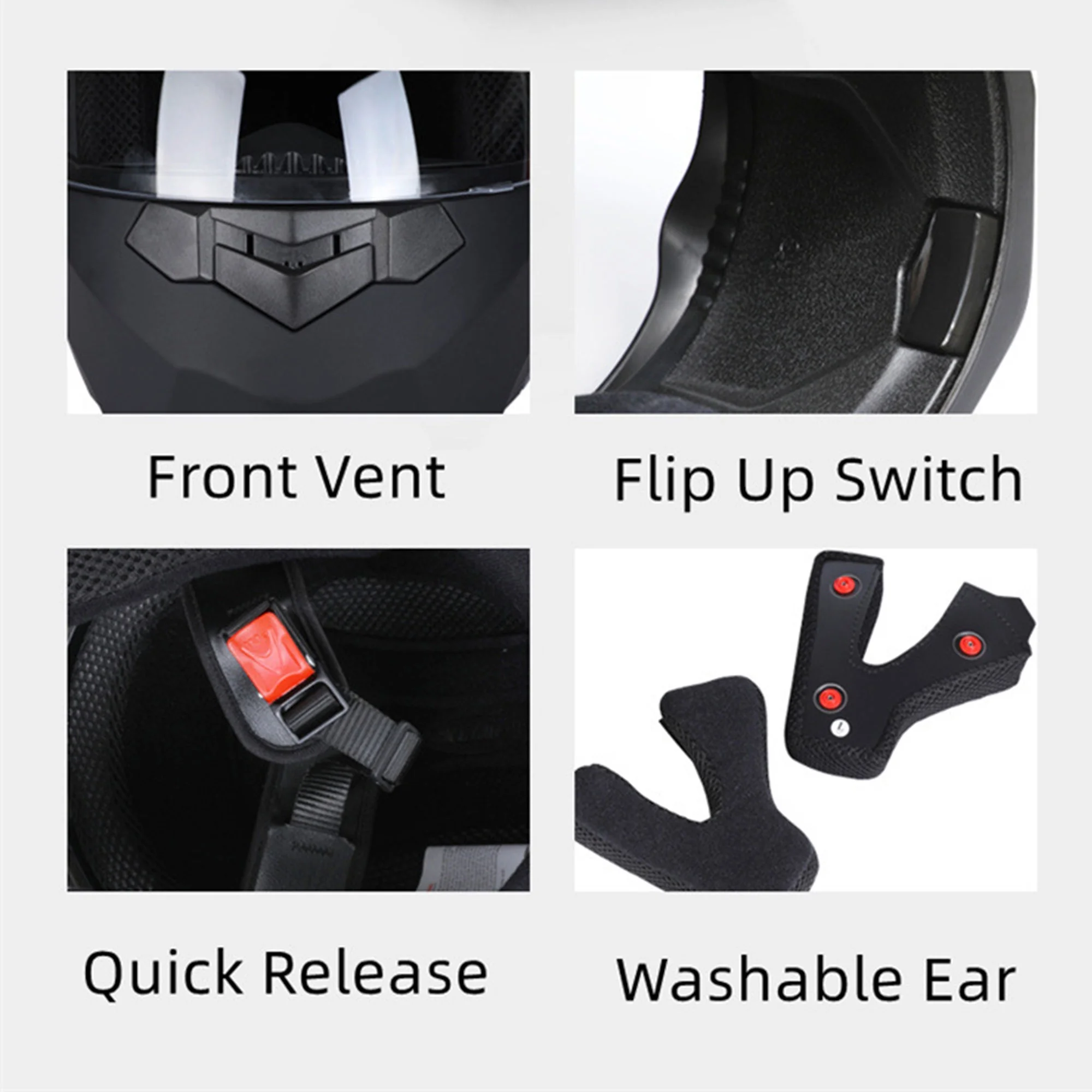Motorbike Helmets Bluetooth Flip up Modular High Strength Shell Motorcycle Helmet, DOT Approved Motor Bike Cascos para Motos para Hombre Full Face Helmet with Dual-Speaker Headset(L(59~60CM/ 23.22-23.62 inch)/black 01) - Image 8