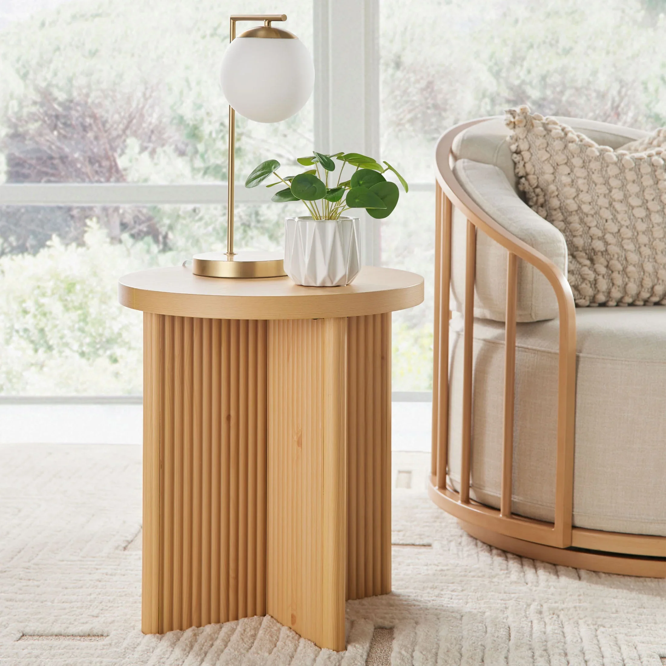 Better Homes & Gardens Lillian Fluted End Table, Natural Pine Finish