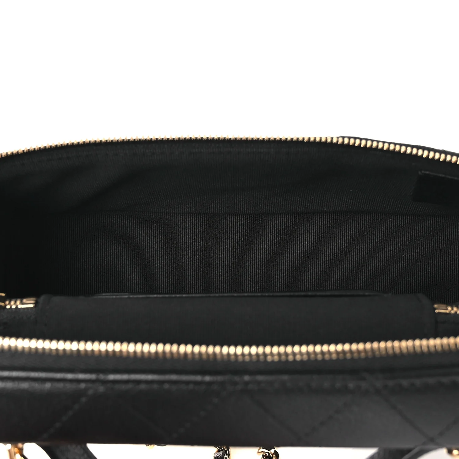 Goatskin Stitched Top Handle Slim Vanity With Chain Black