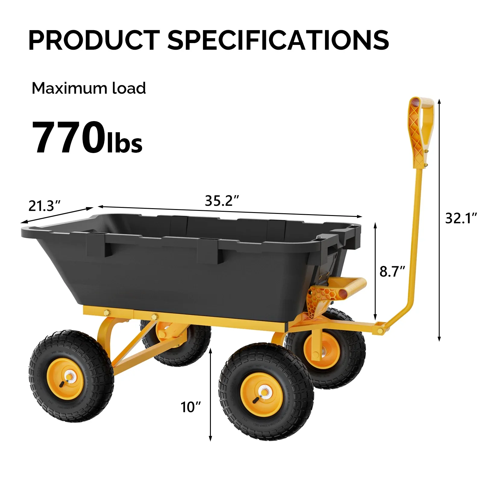 Zimtown 770 lbs Garden Dump Cart 4 Wheel All Terrain Steel Frame Quick Release, Yellow & Black