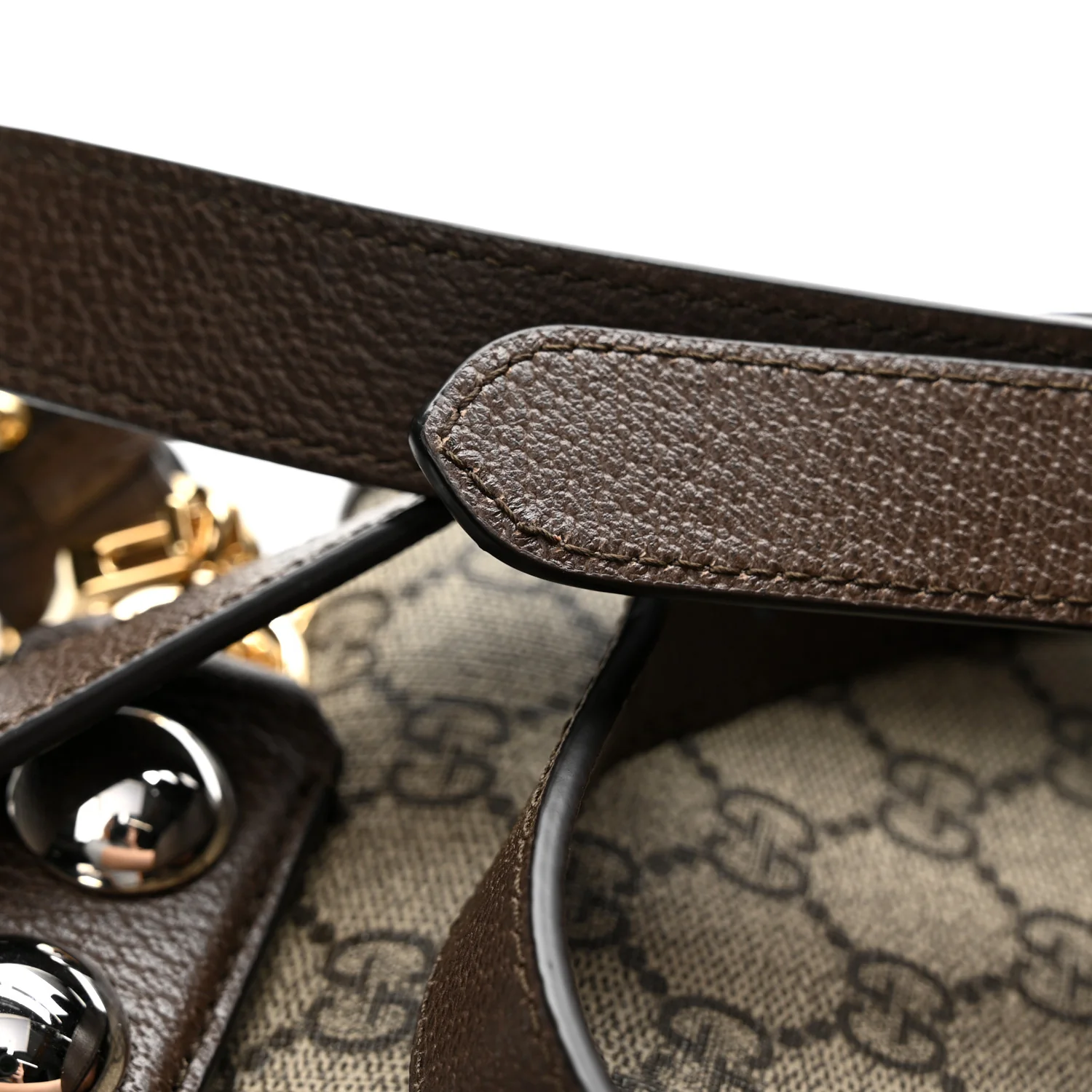 GG Supreme Monogram Textured Dollar Calfskin Web Medium Blondie Top Handle Shoulder Flap Bag Beige Ebony New Acero