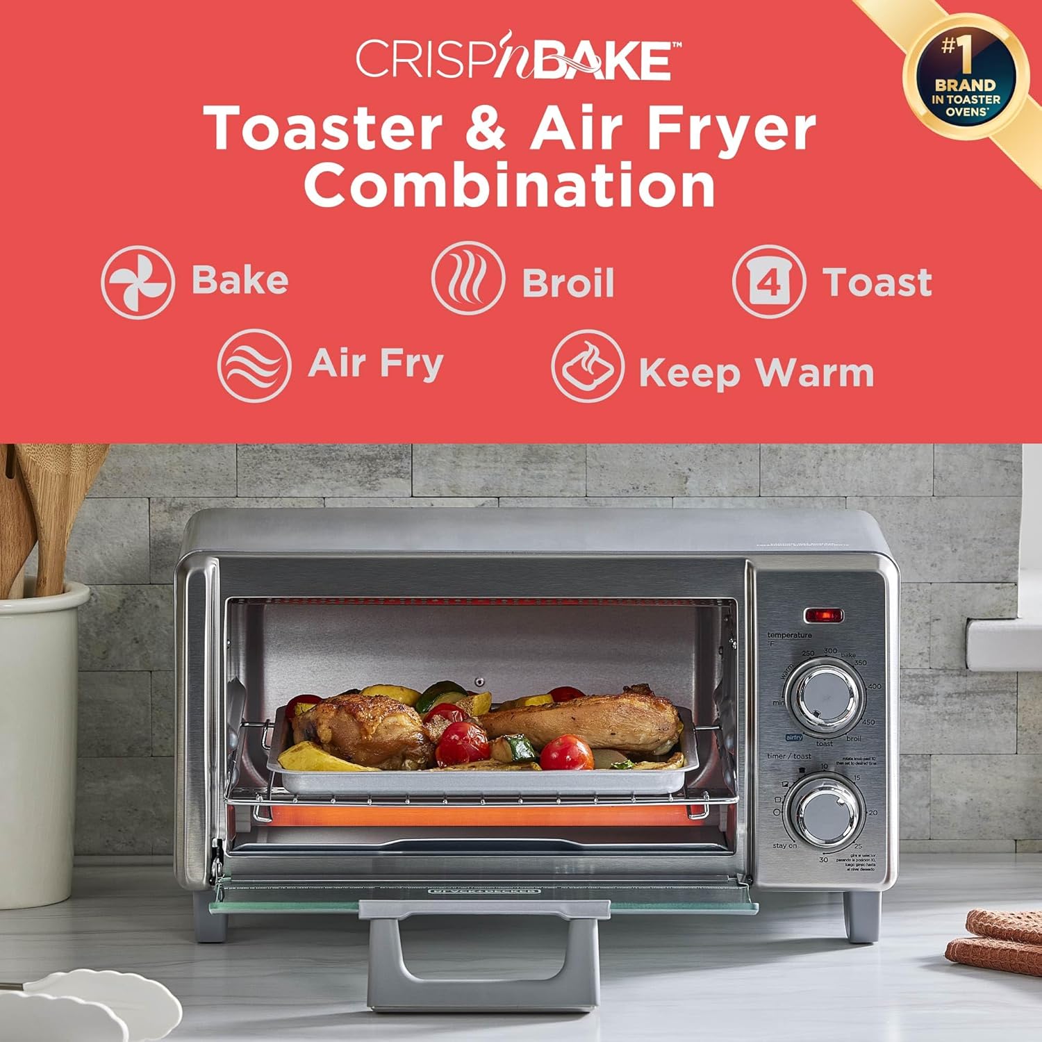 BLACK+DECKER 4-Slice Air Fry Toaster Oven, 5-in-1 Countertop Oven| Air fry, bake, broil, toast, and keep warm with EvenToast technology and space for a 9-inch pizza