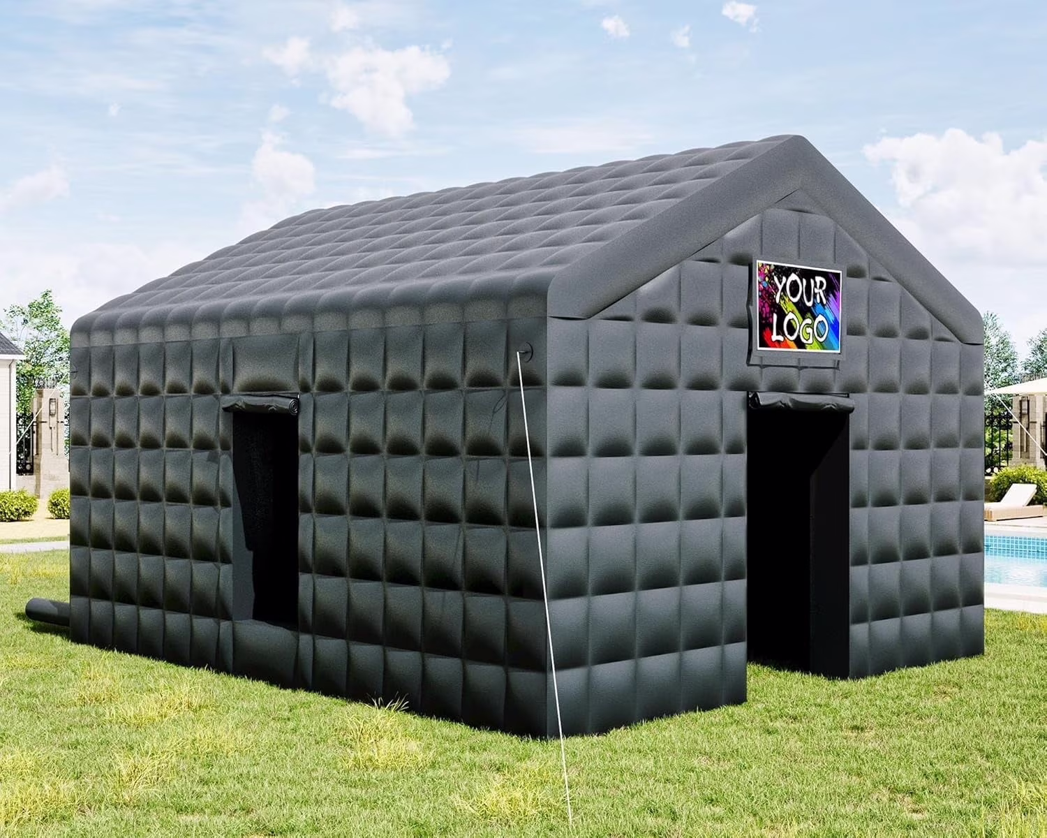 Jocisland 20x16x14 Ft Large Black Inflatable Night Club Tent for Adults with 2 Side Doors, Inflatable Nightclub with Logo Area Gazebo Event House