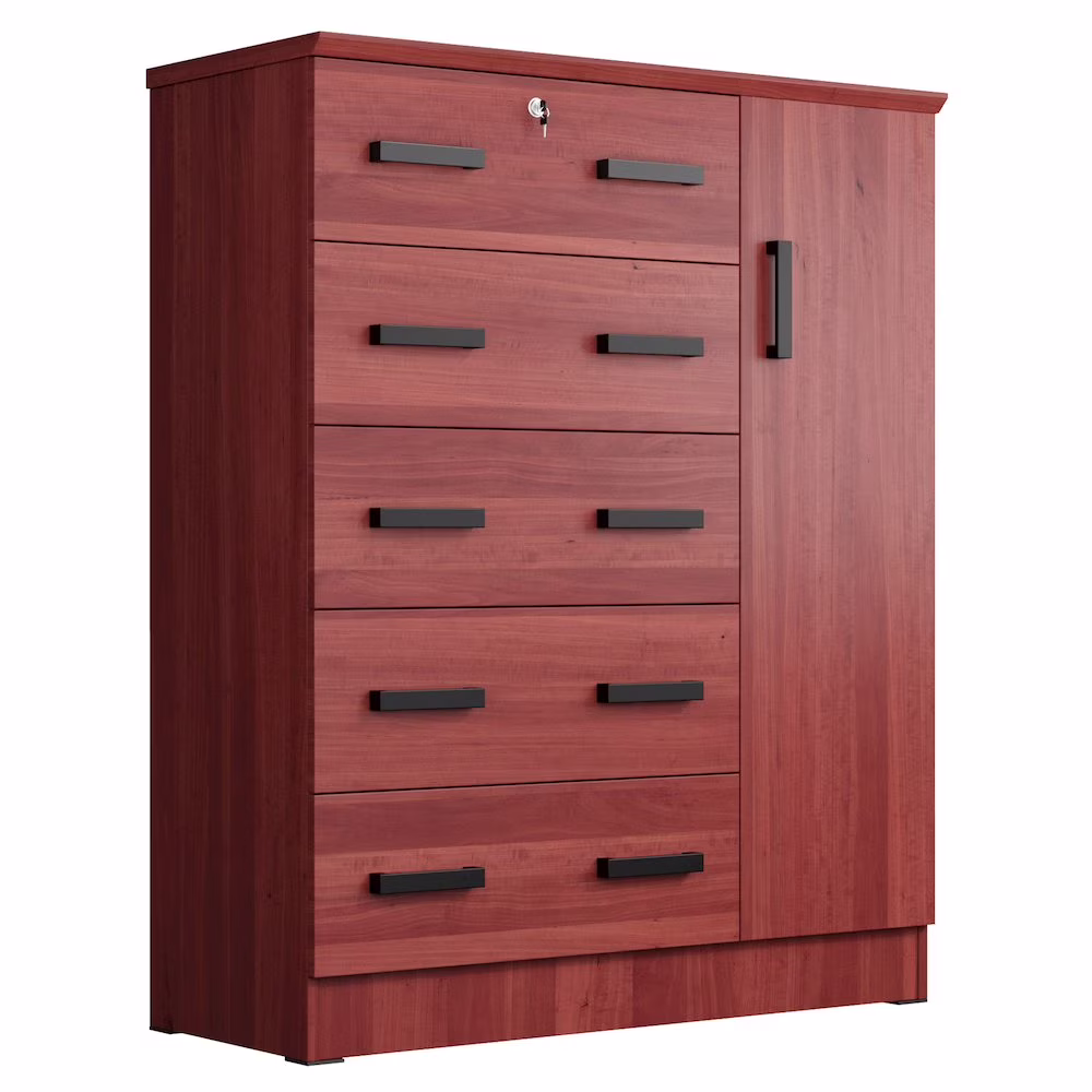 JCF Sofie 5 Drawer Wooden Tall Chest Wardrobe in Mahogany(Mahogany)