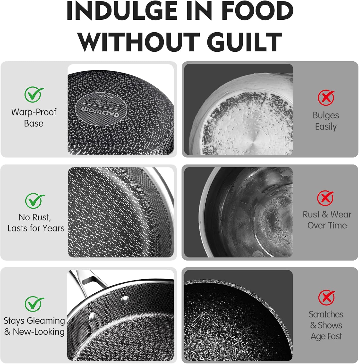 SNOWCLAD Pots and Pans Set Non Stick| Stainless Steel Kitchen Cookware