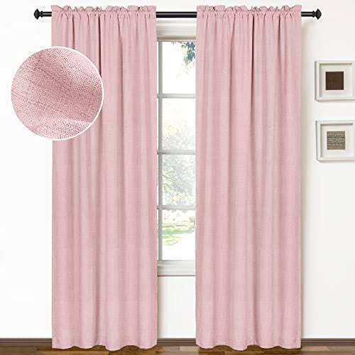 100% Blackout Shield Linen Blackout Curtains 84 Inches Long 2 Panels Set, Blackout Curtains for Bedroom/Living Room, Thermal Insulated Rod Pocket