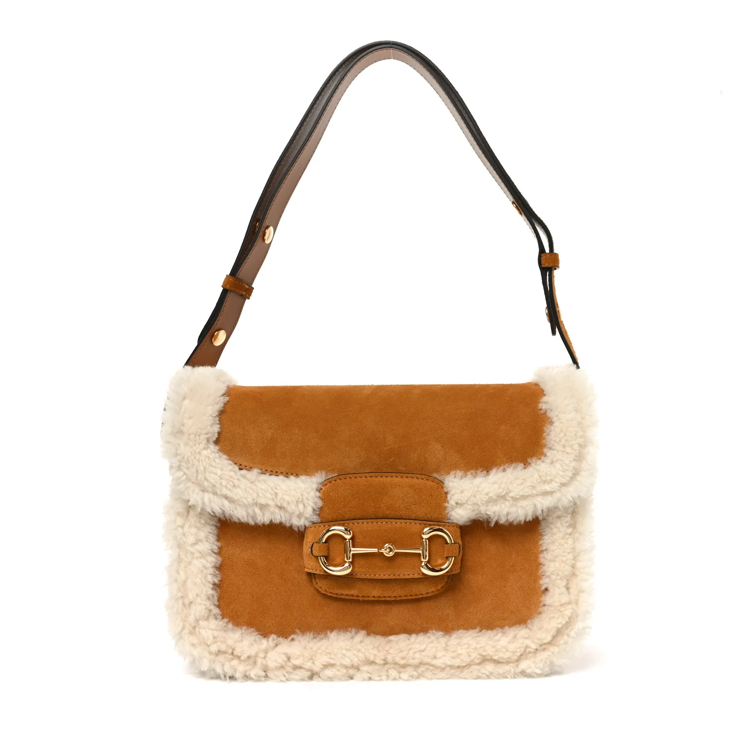 Suede Shearling Horsebit 1955 Shoulder Bag Honey Beige Milk