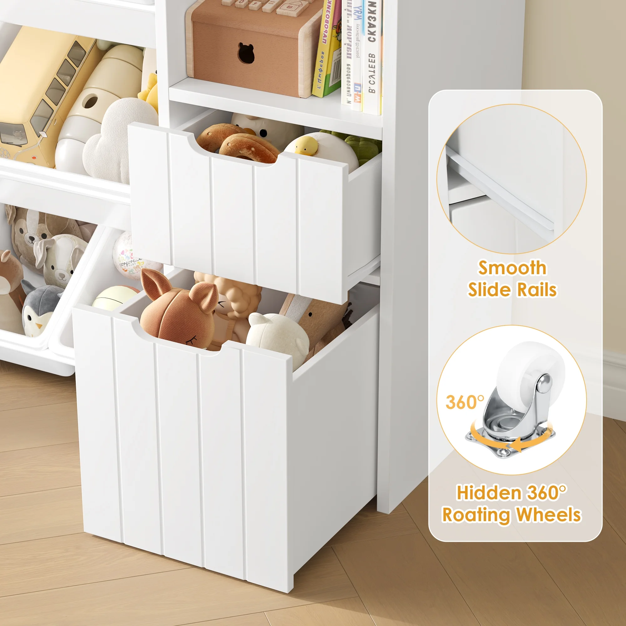 Kids Toy Storage Organizer with Removable Bin, Kids Bookshelf and Bookcase Toy Box with Drawers for Playroom, Classroom, White(White) - Image 2