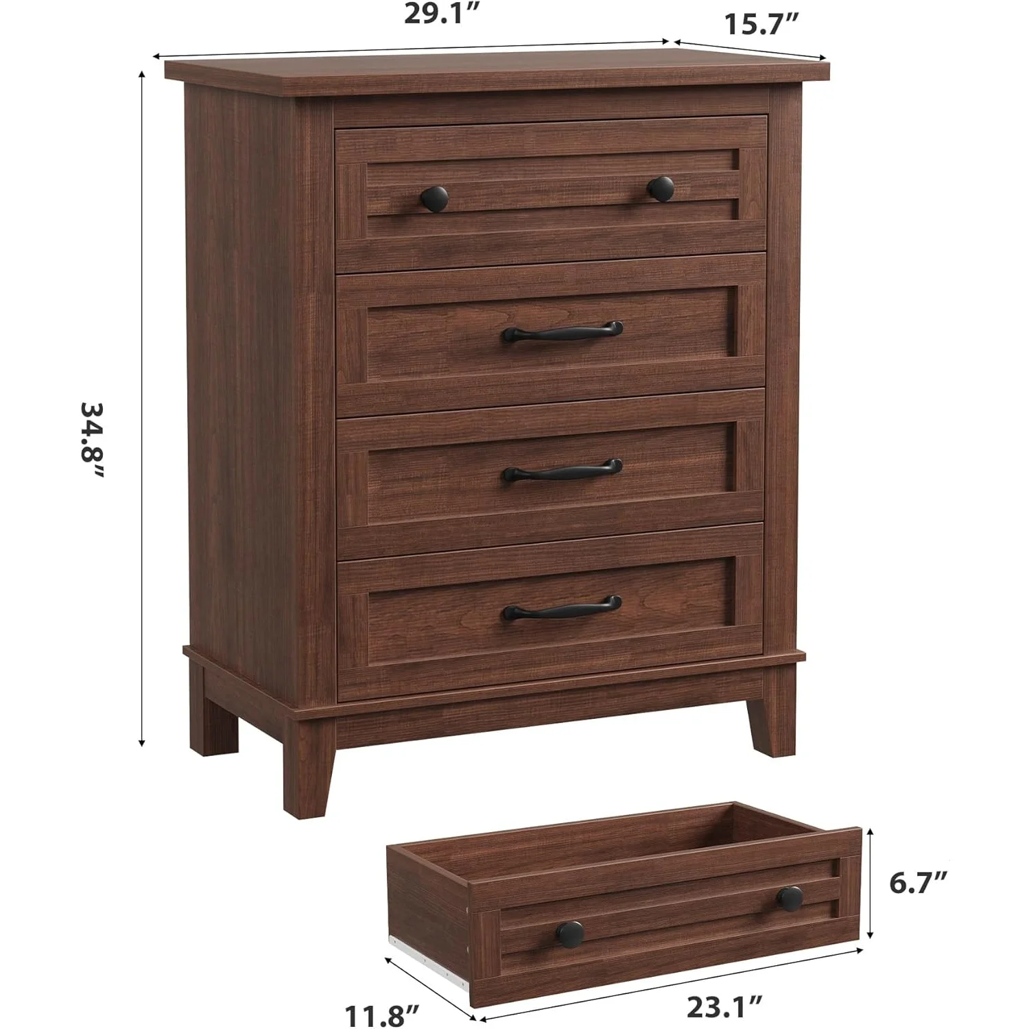4 Drawer Dresser for Bedroom,34.8" Tall Bedroom Dresser with Large Drawer Black Handles,Wooden Storage Organizer Cabinet Chest of Drawer for Living Room,Hallway(Retro Gray) - Image 9