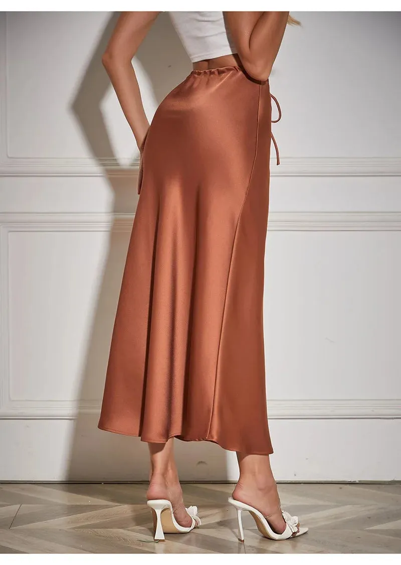 Sophie Paris I Jupe longue en satin taille haute