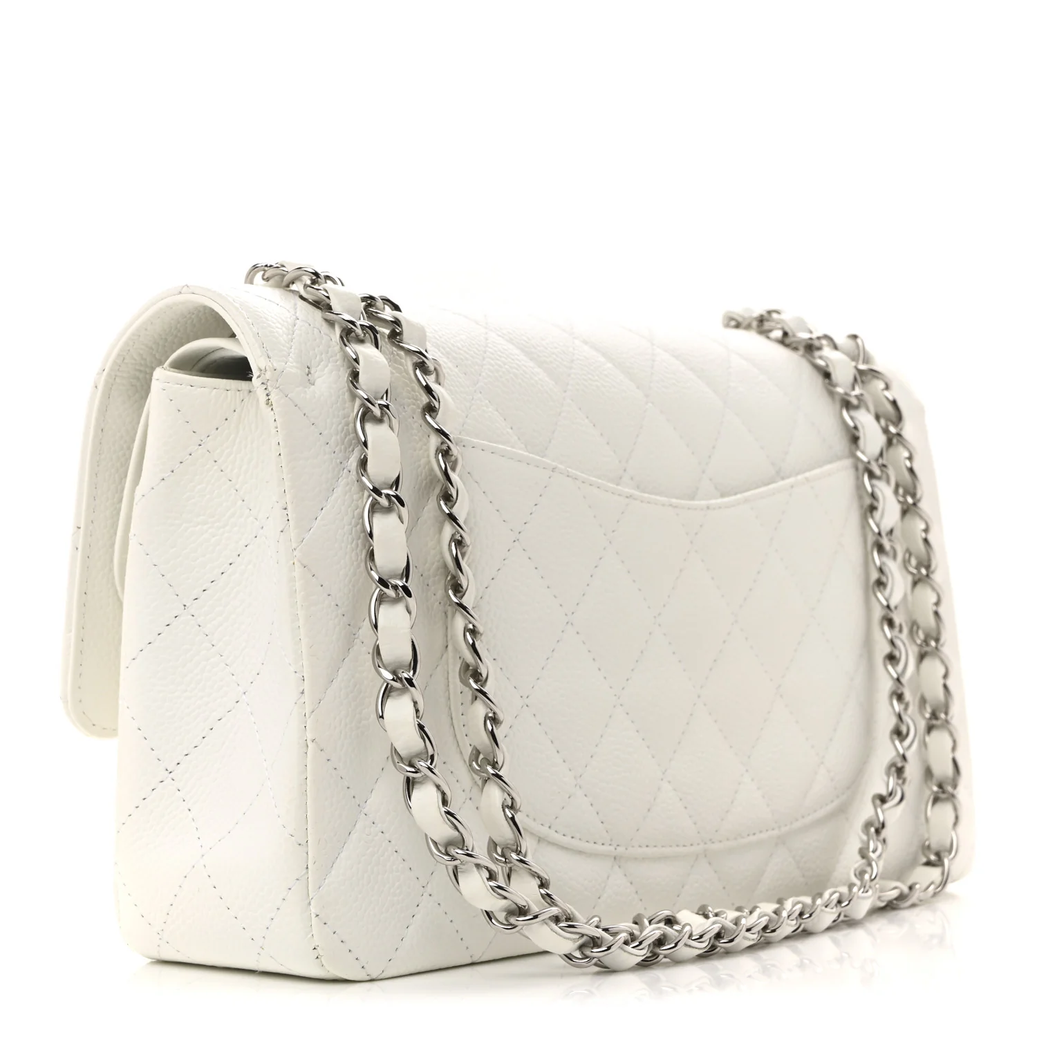 Caviar Quilted Medium Double Flap White