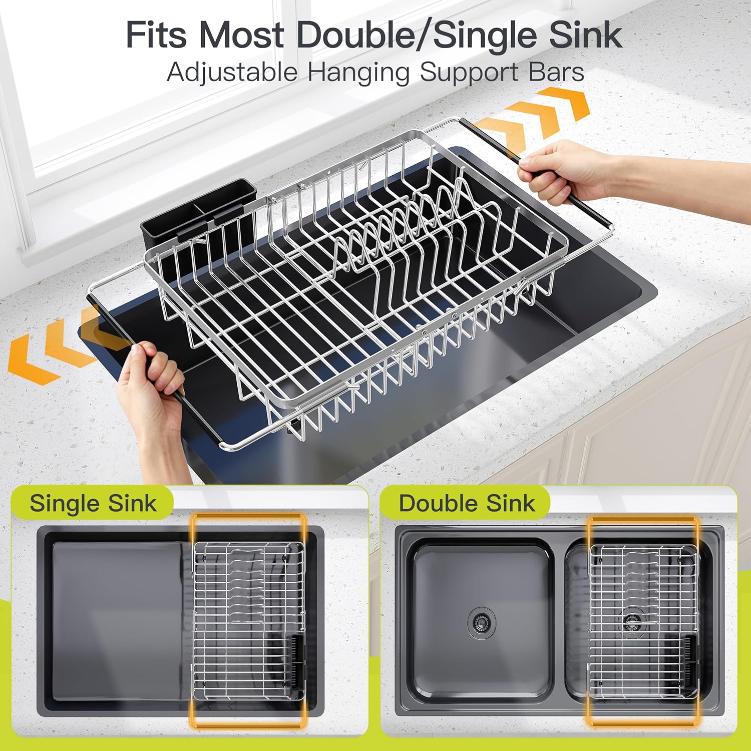 JASIWAY Expandable Dish Drying Rack Over the Sink with Utensil Holder