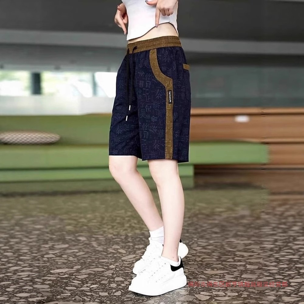 Chinese-style casual shorts for men, 2025 summer thin ice silk quick-dry breathable loose-fit sports shorts