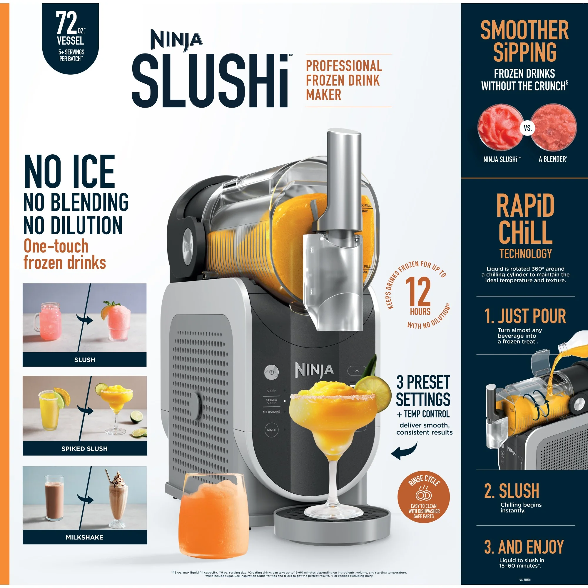 Ninja Slushi with Rapidchill Technology, 72 oz. Frozen Drink & Slushie Machine, 3 Presets, Margaritas, Frappes, Dishwasher Safe, Gray, FS300