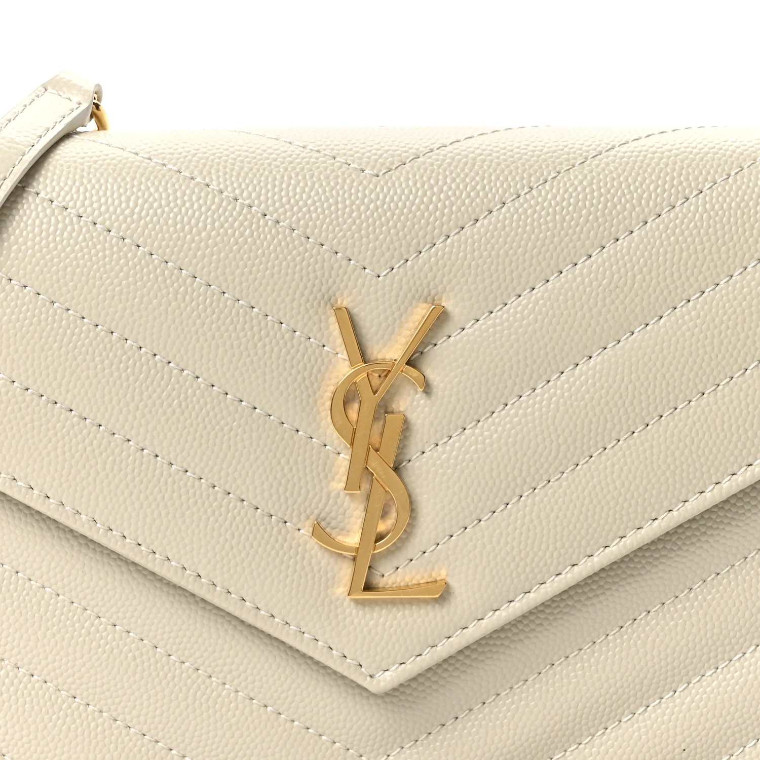 Grain De Poudre Matelasse Chevron Monogram Envelope Chain Wallet Crema Soft